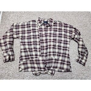 Daytrip Buckle Plaid Flannel Front Tie Button Up Shirt Women Size Large